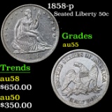 1858-p Seated Half Dollar 50c Grades Choice AU