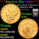 ***Auction Highlight*** 1865-s Gold Liberty Double Eagle Small 'S' Mintmark $20 Graded ms61 By SEGS