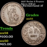 1937 Swiss 2 Francs Silver KM-21 Grades Choice AU