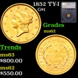 1852 Gold Dollar TY-I $1 Graded ms62 BY SEGS