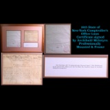 ***Auction Highlight*** 1815 State of New-York Comptroller's Office Loan Certificate signed by Archi