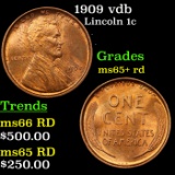 1909 vdb Lincoln Cent 1c Grades Gem+ Unc RD