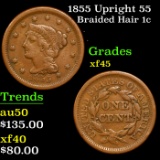 1855 Upright 55 Braided Hair Large Cent 1c Grades xf+