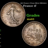 1917 France 1 Franc Silver KM-844.1 Grades Select Unc