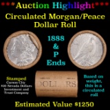 ***Auction Highlight*** Shotgun 1888 & 'P' Ends Mixed Morgan/Peace Silver dollar roll, 20 coin Carso