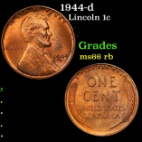 1944-d Lincoln Cent 1c Grades GEM+ Unc RB