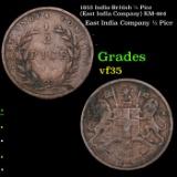 1853 India-British 1/2 Pice (East India Company) KM-464 Grades vf++