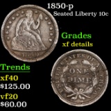 1850-p Seated Liberty Dime 10c Grades xf details