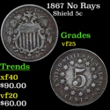 1867 No Rays Shield Nickel 5c Grades vf+