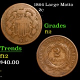 1864 Large Motto Two Cent Piece 2c Grades f, fine