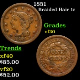 1851 Braided Hair Large Cent 1c Grades vf++