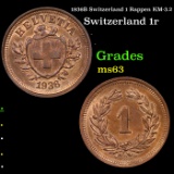 1936B Switzerland 1 Rappen KM-3.2 Grades Select Unc