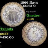 1866 Rays Shield Nickel 5c Grades Choice AU/BU Slider