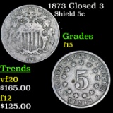 1873 Closed 3 Shield Nickel 5c Grades f+