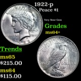 1922-p Peace Dollar $1 Grades Choice+ Unc
