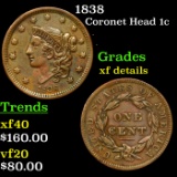 1838 Coronet Head Large Cent 1c Grades xf details