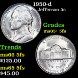 1950-d Jefferson Nickel 5c Grades GEM+ 5fs