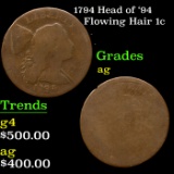 1794 Head of '94 Flowing Hair large cent 1c Grades ag