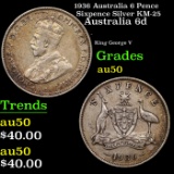 1936 Australia 6 Pence Sixpence Silver KM-25 Grades AU, Almost Unc