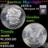 ***Auction Highlight*** 1878-s Morgan Dollar $1 Graded ms65+ BY SEGS (fc)