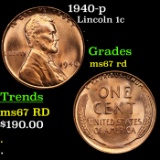 1940-p Lincoln Cent 1c Grades GEM++ Unc RD