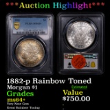 ***Auction Highlight*** PCGS 1882-p Rainbow Toned Morgan Dollar $1 Graded ms64+ By PCGS (fc)