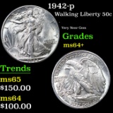 1942-p Walking Liberty Half Dollar 50c Grades Choice+ Unc
