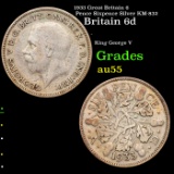 1933 Great Britain 6 Pence Sixpence Silver KM-832 Grades Choice AU