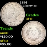 1891 Liberty Nickel 5c Grades xf+