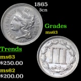 1865 Three Cent Copper Nickel 3cn Grades Select Unc