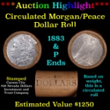 ***Auction Highlight*** Shotgun 1883 & 'P' Ends Mixed Morgan/Peace Silver dollar roll, 20 coin Carso