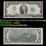 1976 $2 Green Seal Federal Reserve Note (Philadelphia, PA) Grades Select CU