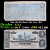 1864 $20 Confederate Note, T67 Grades xf+