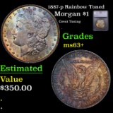 1887-p Rainbow Toned Morgan Dollar $1 Graded ms63+ BY SEGS