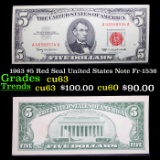 1963 $5 Red Seal United States Note Fr-1536 Grades Select CU
