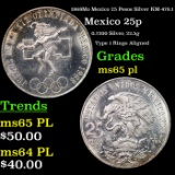 1968Mo Mexico 25 Pesos Silver KM-479.1 Grades GEM Unc PL