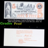 Proof 1859 $5 Michigan Capitol Bank Note - Obverse BEP Intaglio Souvenir Card SO-129, ANA '94 Grades