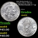 1964 Netherlands 2 1/2 Gulden Silver KM-185 Grades Choice Unc