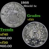 1868 Shield Nickel 5c Grades vf+