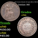 1851 Ionian Islands 30 Lepta Silver KM-35 Grades vf++
