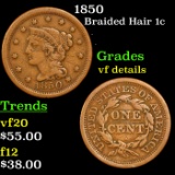 1850 Braided Hair Large Cent 1c Grades vf details