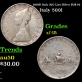 1958R Italy 500 Lire Silver KM-98 Grades xf+