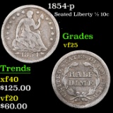 1854-p Seated Liberty Half Dime 1/2 10c Grades vf+