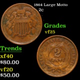 1864 Large Motto Two Cent Piece 2c Grades vf+