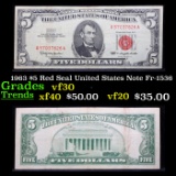 1963 $5 Red Seal United States Note Fr-1536 Grades vf++