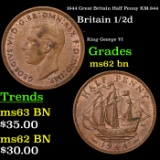 1944 Great Britain Half Penny KM-844 Grades Select Unc BN