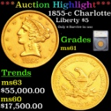 ***Auction Highlight*** 1855-c Gold Liberty Half Eagle Charlotte $5 Graded ms61 By SEGS (fc)