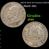1907-W Haiti 50 Centimes KM-56 Grades xf+