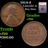 1914-d Lincoln Cent 1c Graded vf20 BY SEGS