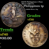 1907S Philippines 1 Peso Silver KM-172 Grades vf++